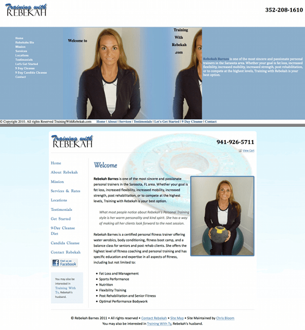 TrainingWithRebekah.com – Before and After Comparison of TrainingWithRebekah.com before and after the redesign